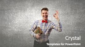  Presentation with science - Beautiful PPT theme featuring student cartoon - young funny science man backdrop and a gray colored foreground