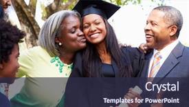  Presentation with parents - Amazing PPT theme having student celebrates graduation with parents backdrop and a wine colored foreground