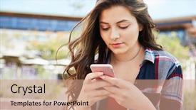  Presentation with high school - Amazing PPT layouts having student checking messages on mobile backdrop and a coral colored foreground