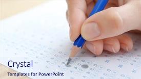  Presentation with test exam student - Cool new PPT layouts with pencils testing - student choosing answers in test backdrop and a sky blue colored foreground