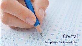  Presentation with test exam student - Beautiful slide deck featuring student choosing answers in test backdrop and a sky blue colored foreground