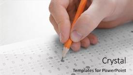  Presentation with test exam student - Slide deck having pencils testing - student choosing answers in test background and a light gray colored foreground