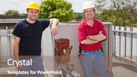  Presentation with air conditioning - Presentation theme enhanced with student construction training - two air conditioning repair techs background and a violet colored foreground