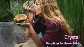  Presentation with fast food - Beautiful presentation theme featuring student consume fast food girl backdrop and a wine colored foreground