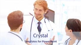  Presentation with group of 7 - Slide set enhanced with student council - group of doctors talking background and a  colored foreground