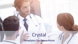  Presentation with group - Cool new presentation design with student council - group of doctors talking backdrop and a sky blue colored foreground