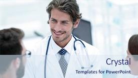  Presentation with military doctors - PPT layouts consisting of student council - group of doctors talking background and a sky blue colored foreground