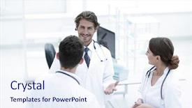  Presentation with military doctors - Slides having student council - group of doctors talking background and a sky blue colored foreground