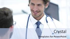  Presentation with military doctors - Audience pleasing PPT theme consisting of student council - group of doctors talking backdrop and a light blue colored foreground