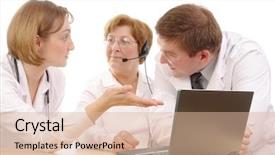  Presentation with medical laptop - Amazing PPT theme having student council - two young interns consulting medical backdrop and a lemonade colored foreground