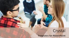  Presentation with young man and a woman - Cool new slide deck with student counselling - young woman supporting man backdrop and a coral colored foreground