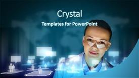  Presentation with media image - Presentation theme with student data - image of young woman scientist background and a ocean colored foreground