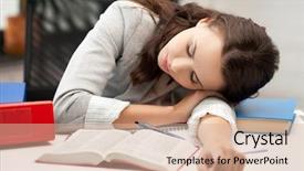  Presentation with table of contents - Beautiful PPT layouts featuring student discipline - bored and tired woman sleeping backdrop and a soft green colored foreground