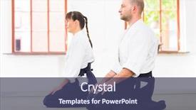  Presentation with aikido - Colorful presentation design enhanced with student discipline - man and woman at aikido backdrop and a ocean colored foreground