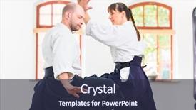  Presentation with martial arts - Theme enhanced with student discipline - man and woman fighting background and a tawny brown colored foreground