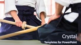  Presentation with aikido - Slides enhanced with student discipline - man and woman fighting background and a wine colored foreground