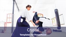  Presentation with aikido - Cool new PPT theme with student discipline - man and woman fighting backdrop and a ocean colored foreground