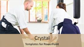  Presentation with aikido - PPT theme featuring student discipline - man and woman fighting background and a lemonade colored foreground