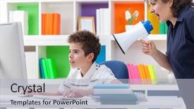  Presentation with computer games - PPT layouts consisting of student discipline - mother yelling at his son background and a light blue colored foreground