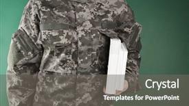  Presentation with discipline - Slides enhanced with student discipline - soldier holding books military education background and a gray colored foreground