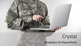  Presentation with military - PPT theme with student discipline - soldier holding laptop military education background and a light gray colored foreground