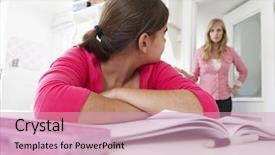  Presentation with mother doing yoga kids - Presentation design consisting of student discipline - unhappy mother telling off daughter background and a coral colored foreground