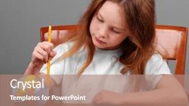  Presentation with homework - Slides enhanced with student discipline - young girl working on homework background and a coral colored foreground