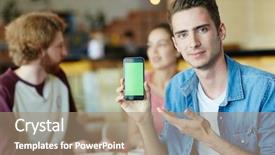  Presentation with dj promo videos - Slide deck featuring student discount - young guy showing online promo background and a coral colored foreground