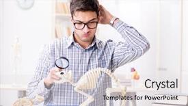  Presentation with animal tissue - Audience pleasing PPT theme consisting of student doctor studying animal skeleton backdrop and a  colored foreground
