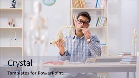  Presentation with animal animation - Amazing PPT theme having student doctor studying animal skeleton backdrop and a light gray colored foreground