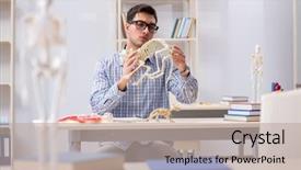  Presentation with animal curealty - Audience pleasing PPT theme consisting of student doctor studying animal skeleton backdrop and a mint green colored foreground