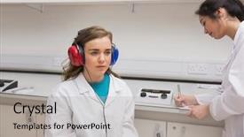  Presentation with hearing test - Beautiful slides featuring student doing a hearing test backdrop and a light gray colored foreground