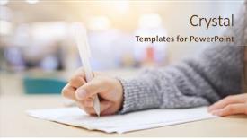  Presentation with student writing - Colorful PPT layouts enhanced with student doing her homework writing backdrop and a cream colored foreground