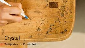  Presentation with school desk - Theme having student drawing on desk background and a yellow colored foreground