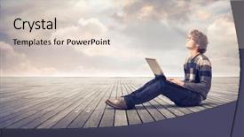  Presentation with 3d man sitting question mark - Audience pleasing theme consisting of student dream - young man sitting backdrop and a lemonade colored foreground