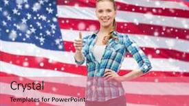  Presentation with american flag - PPT theme featuring student elections - patriotism education gesture and people background and a coral colored foreground