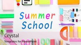  Presentation with summer school - PPT theme featuring student elections - text summer school and stationery background and a  colored foreground