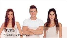  Presentation with three - Cool new presentation design with student elections - three young friends with white backdrop and a coral colored foreground