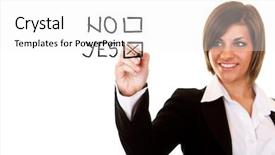 Presentation with decision - Theme having student elections - young businesswoman decide for positive background and a white colored foreground