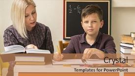  Presentation with student - Slides having student engagement - boy engaged in the lessons background and a  colored foreground