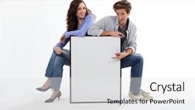  Presentation with cute - Audience pleasing PPT layouts consisting of student engagement - cute couple pointing at copyspace backdrop and a  colored foreground