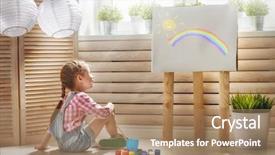  Presentation with sweet - PPT theme enhanced with student engagement - happy little child draws paints background and a  colored foreground