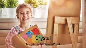  Presentation with sweet - Audience pleasing PPT theme consisting of student engagement - happy little child draws paints backdrop and a coral colored foreground