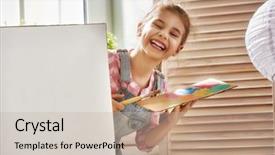  Presentation with sweet - Colorful PPT theme enhanced with student engagement - happy little child draws paints backdrop and a  colored foreground