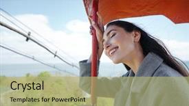  Presentation with cheerful - Slide deck with student engagement - happy young cheerful smiling girl background and a  colored foreground