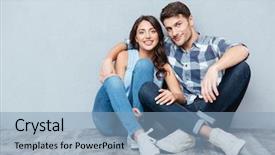  Presentation with lgbt diversity rainbow flag isolated - Audience pleasing theme consisting of student engagement - young happy couple sitting backdrop and a light blue colored foreground