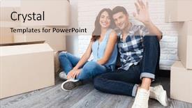  Presentation with married couple - Beautiful slides featuring student engagement - young married couple with boxes backdrop and a lemonade colored foreground