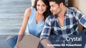  Presentation with married - Audience pleasing PPT theme consisting of student engagement - young married happy couple sitting backdrop and a  colored foreground