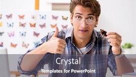  Presentation with student - PPT theme consisting of student-entomologist-studying-new-species background and a dark gray colored foreground