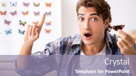  Presentation with butterflies - Colorful slide deck enhanced with student entomologist studying new species of butterflies backdrop and a mint green colored foreground